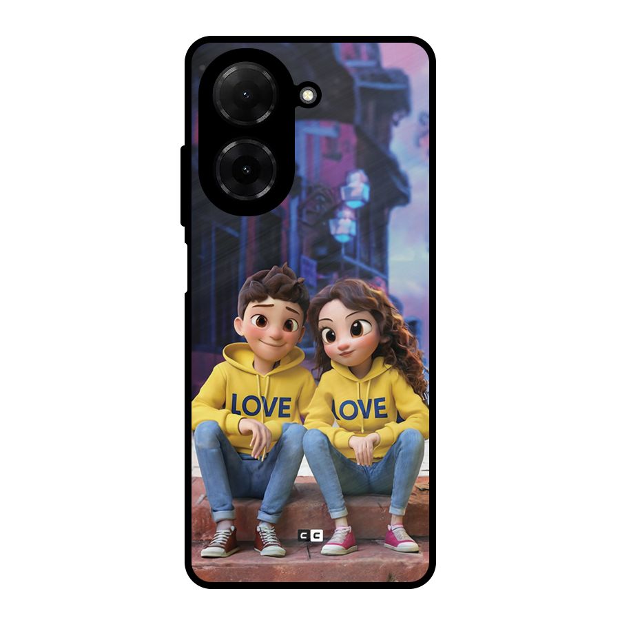 Cute Couple Sitting Metal Back Case for Redmi A5 4G
