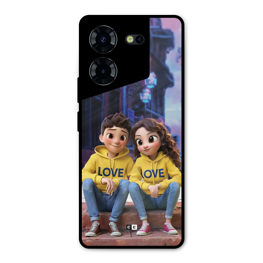 Cute Couple Sitting Metal Back Case for Tecno Pova 5 Pro 5G