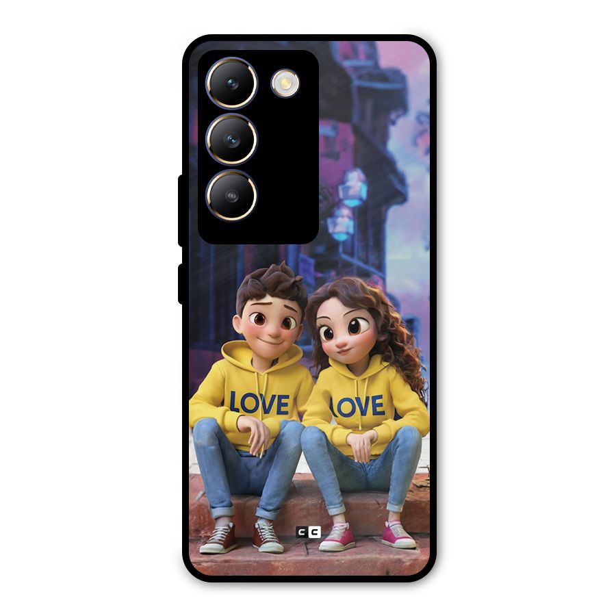 Cute Couple Sitting Metal Back Case for Vivo T3 5G