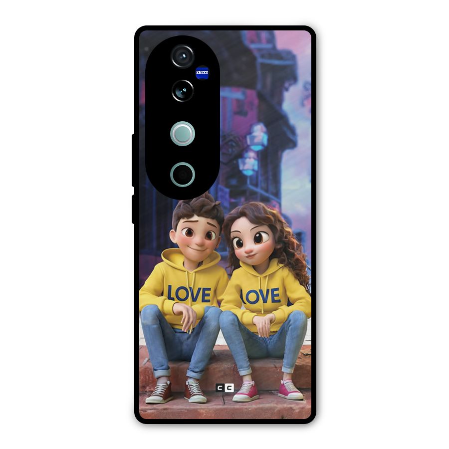 Cute Couple Sitting Metal Back Case for Vivo V40