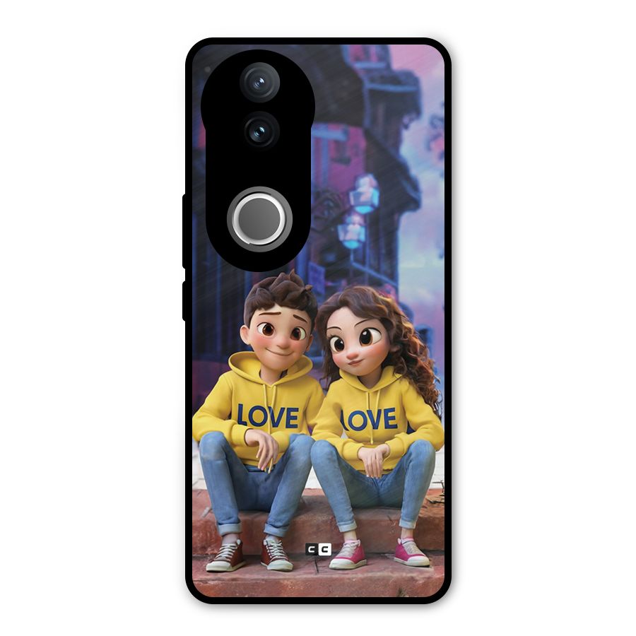 Cute Couple Sitting Metal Back Case for Vivo V50e