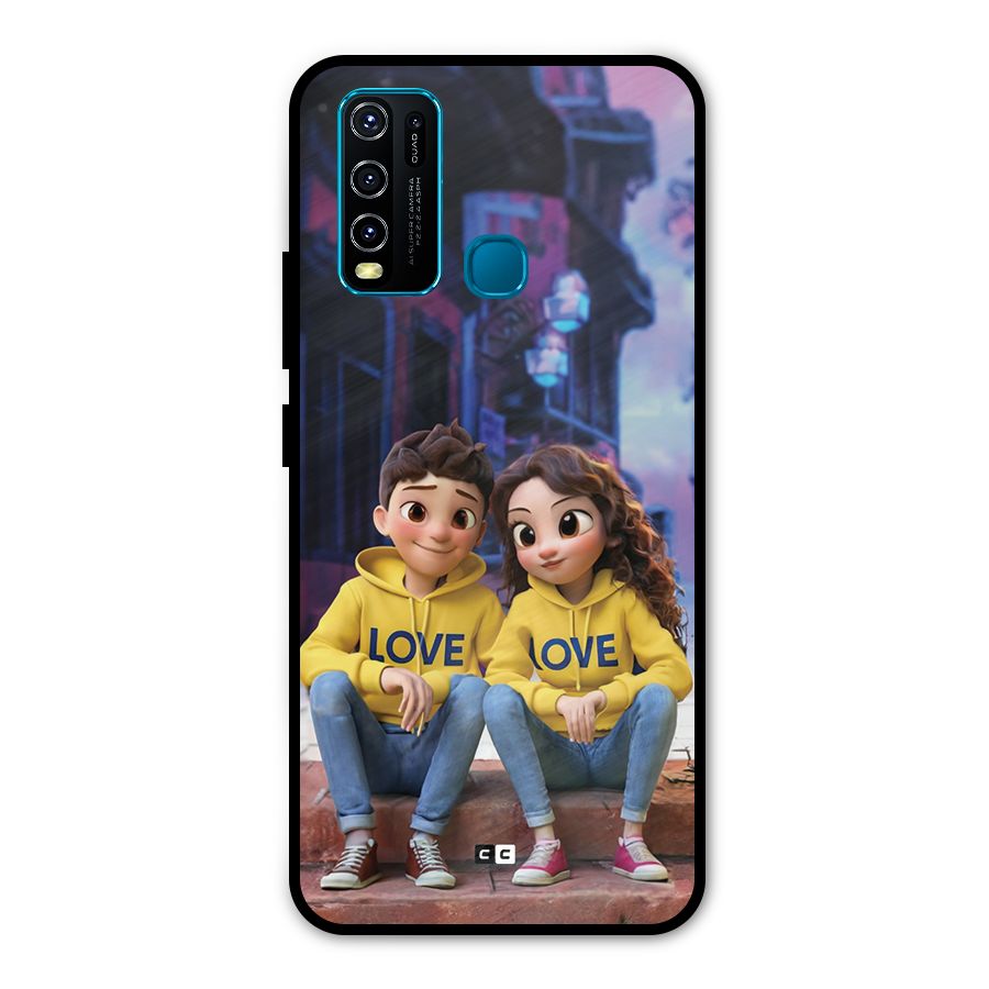 Cute Couple Sitting Metal Back Case for Vivo Y30
