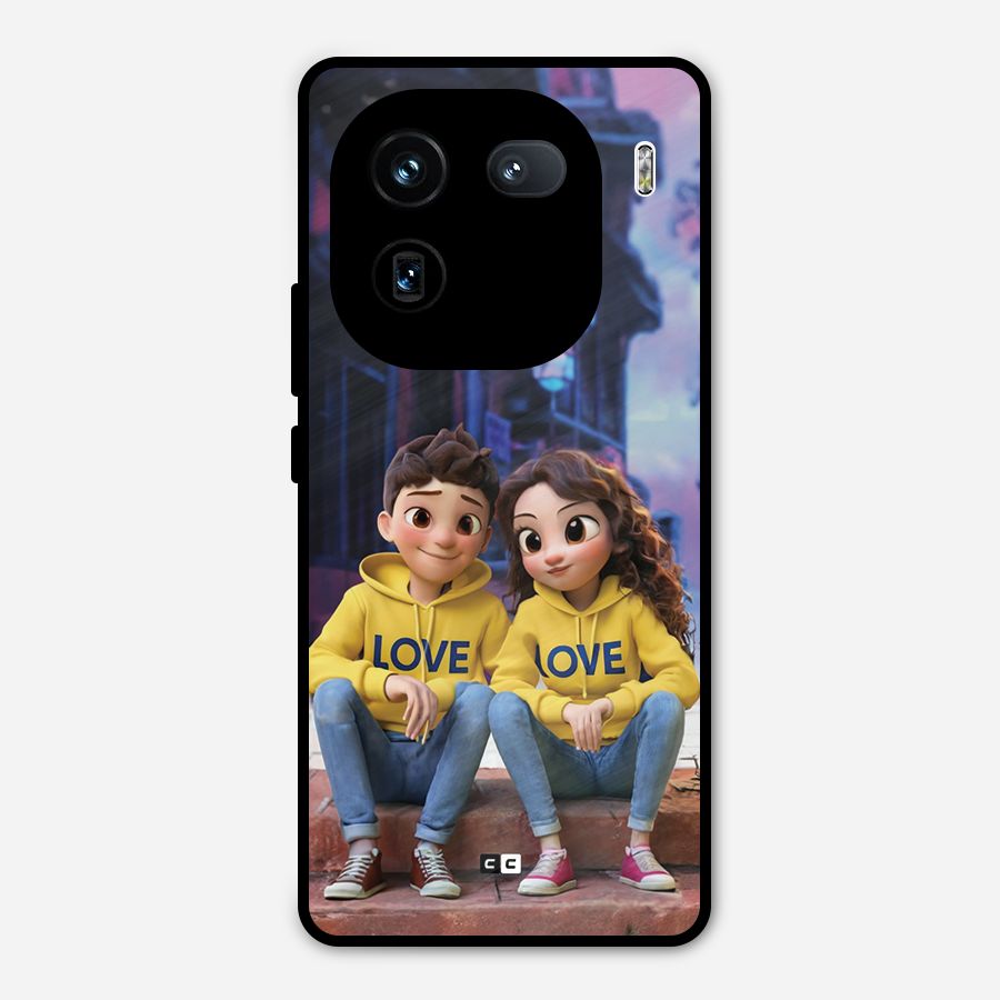 Cute Couple Sitting Metal Back Case for iQOO 12