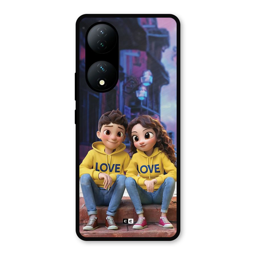 Cute Couple Sitting Metal Back Case for iQOO Z7