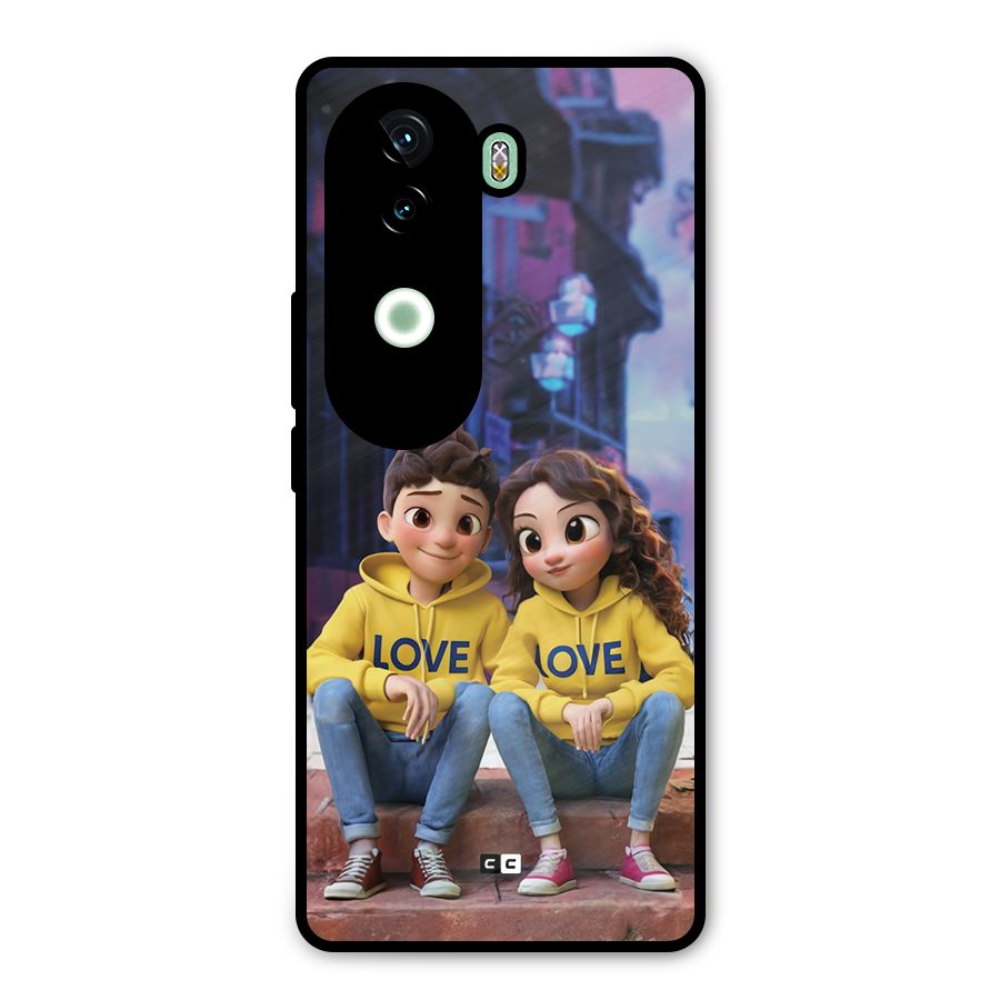 Cute Couple Sitting Metal Back Case for iQOO Z9s