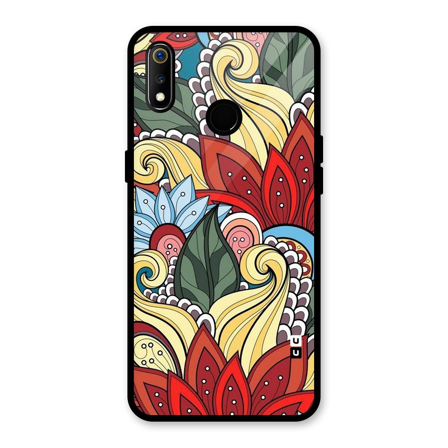 Cute Doodle Glass Back Case for Realme 3