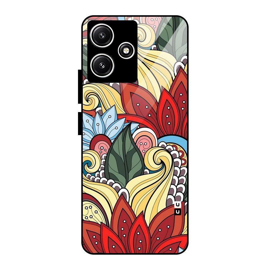 Cute Doodle Glass Back Case for Redmi 12 5G