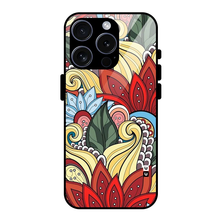 Cute Doodle Glass Back Case for iPhone 15 Pro