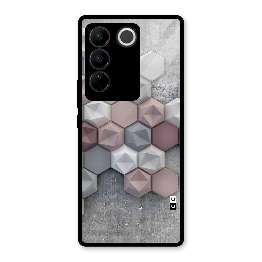 Cute Hexagonal Pattern Glass Back Case for Vivo V27 Pro