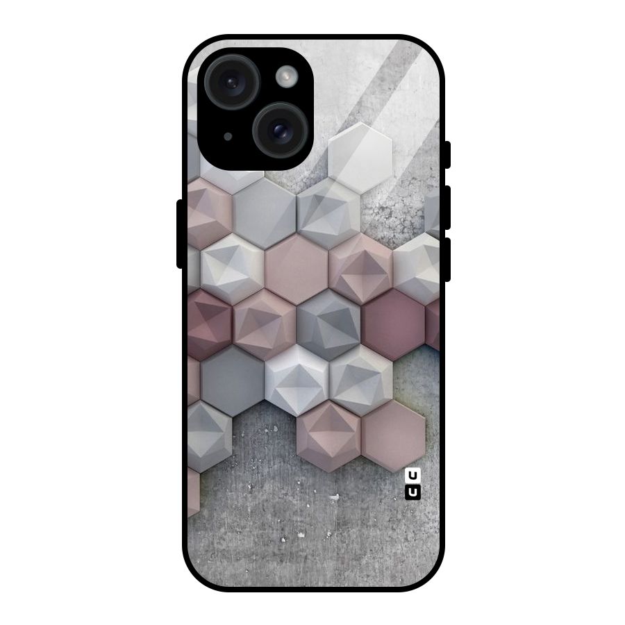 Cute Hexagonal Pattern Glass Back Case for iPhone 15