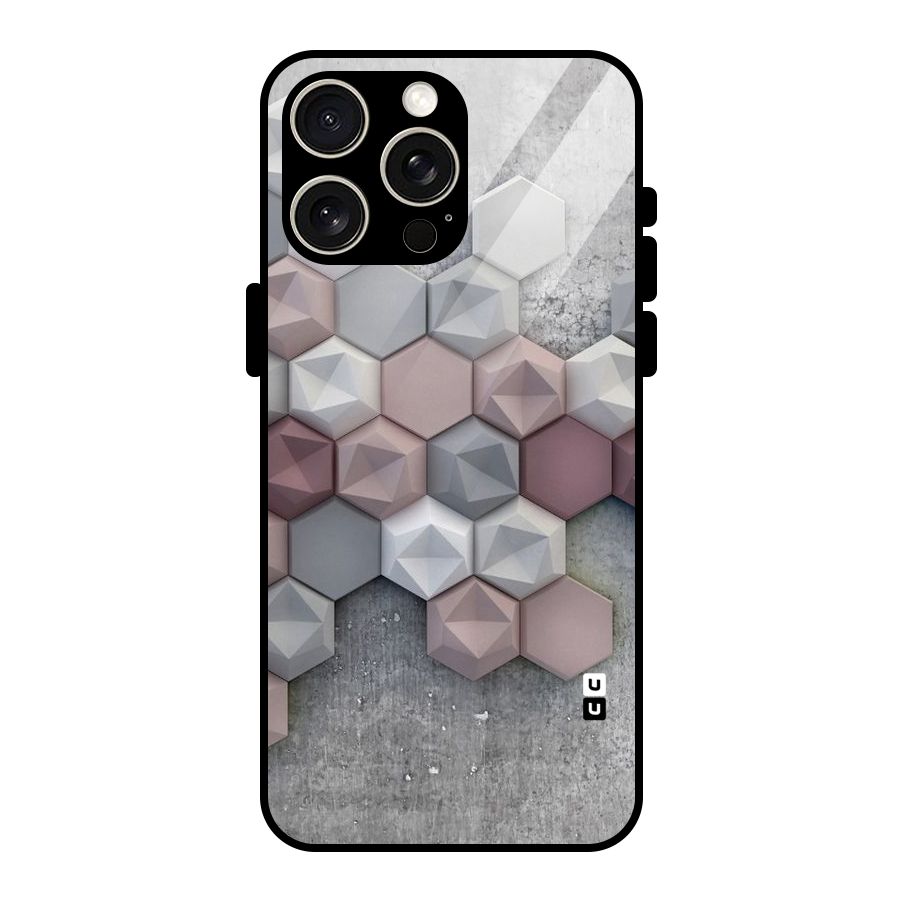 Cute Hexagonal Pattern Glass Back Case for iPhone 15 Pro Max