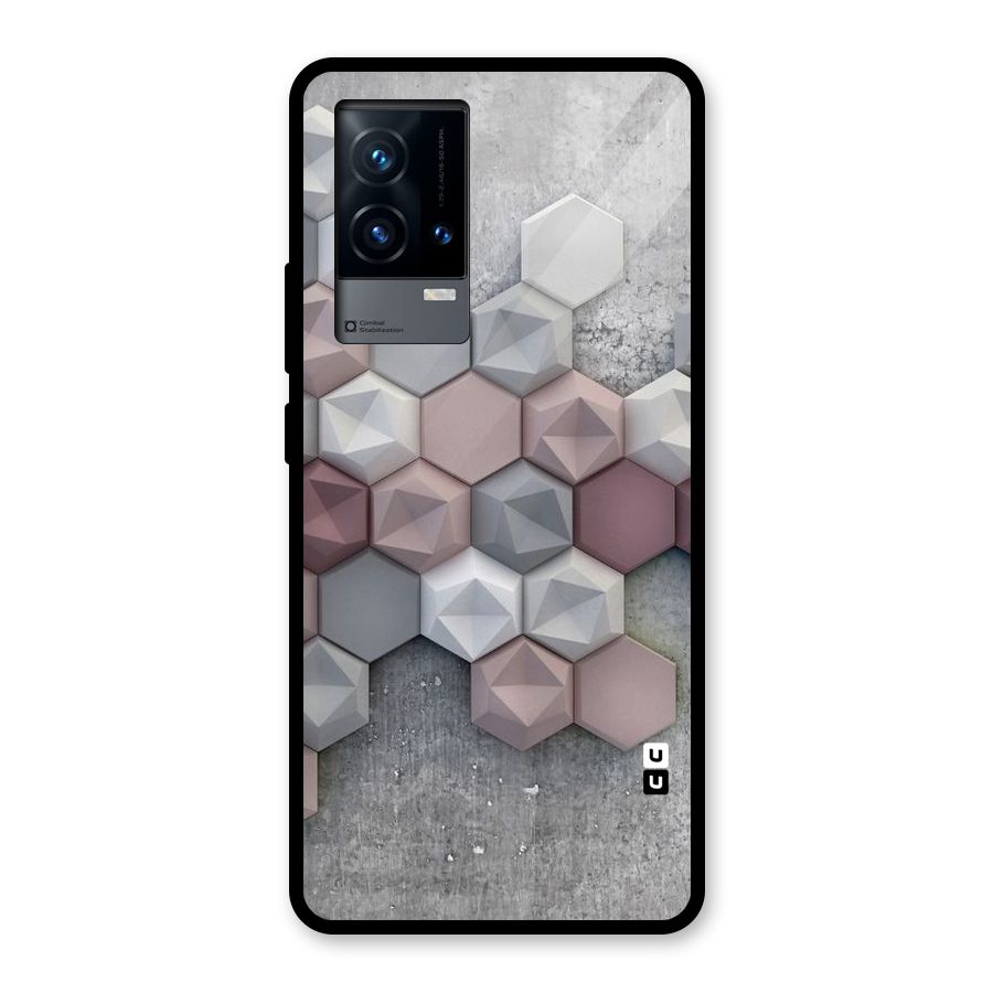 Cute Hexagonal Pattern Glass Back Case for iQOO 9 5G