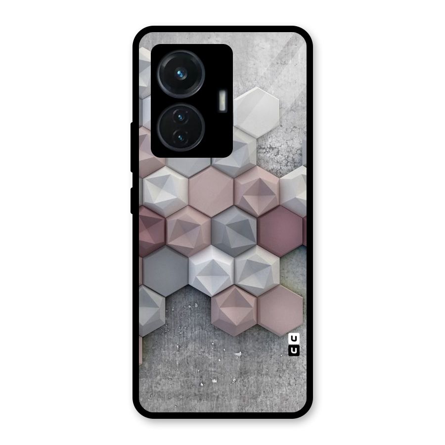 Cute Hexagonal Pattern Glass Back Case for iQOO Z6 44W