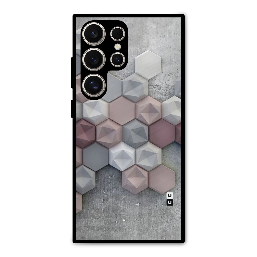 Cute Hexagonal Pattern Metal Back Case for Galaxy S24 Ultra