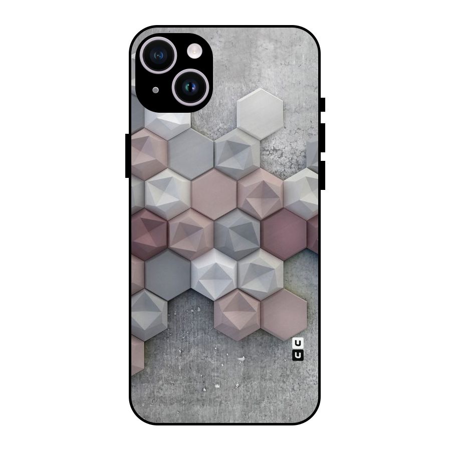 Cute Hexagonal Pattern Metal Back Case for iPhone 14 Plus