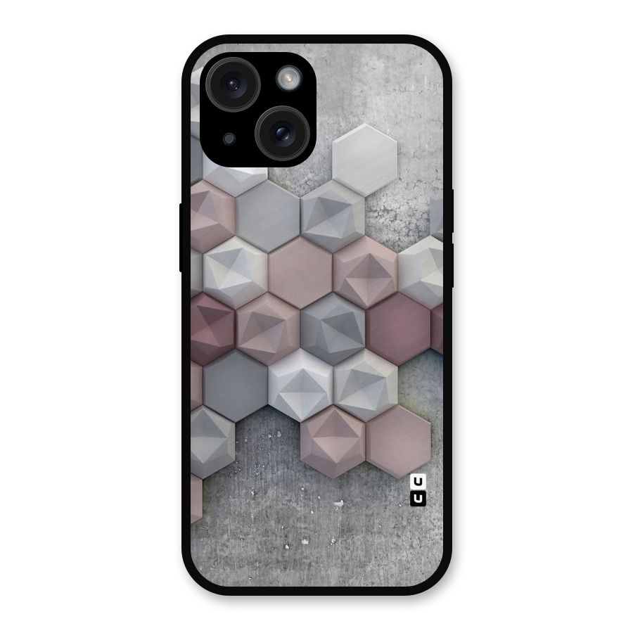 Cute Hexagonal Pattern Metal Back Case for iPhone 15