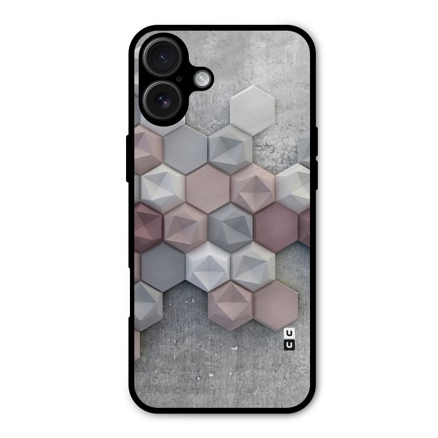 Cute Hexagonal Pattern Metal Back Case for iPhone 16 Plus