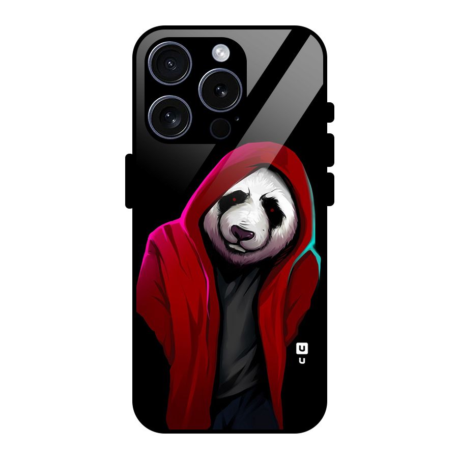 Cute Hoodie Panda Glass Back Case for iPhone 15 Pro