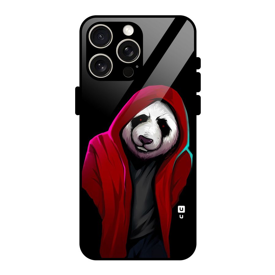 Cute Hoodie Panda Glass Back Case for iPhone 15 Pro Max