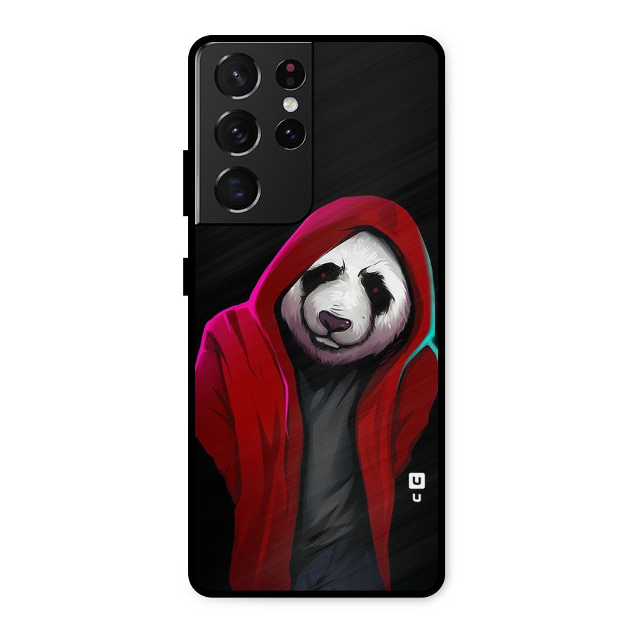 Cute Hoodie Panda Metal Back Case for Galaxy S21 Ultra 5G