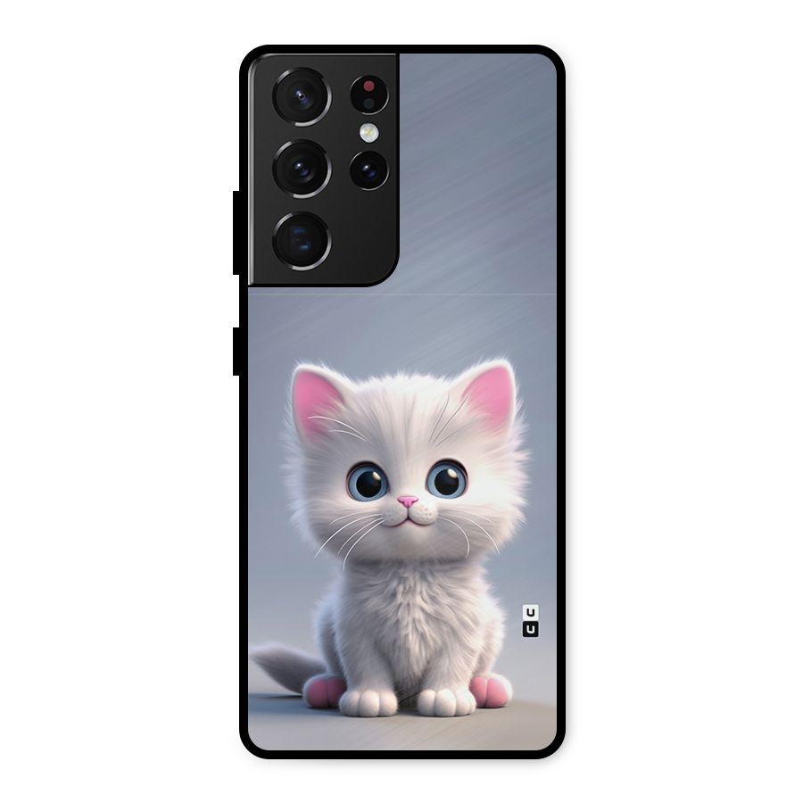 Cute Kitten Sitting Metal Back Case for Galaxy S21 Ultra 5G