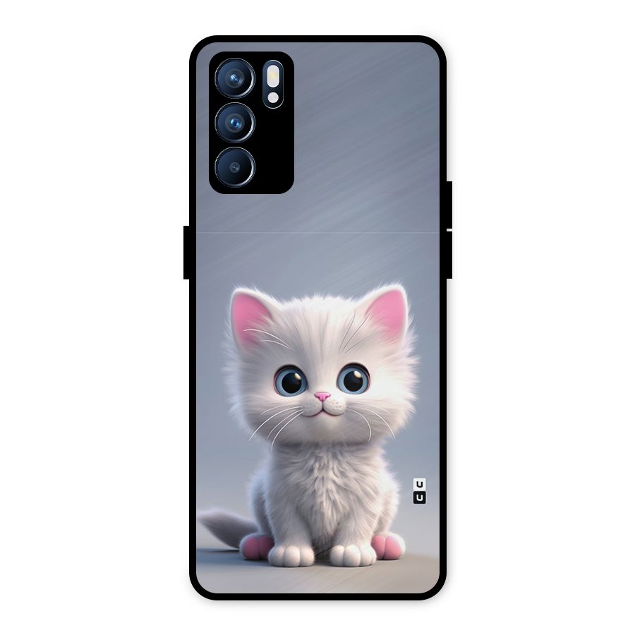 Cute Kitten Sitting Metal Back Case for Oppo Reno6 5G