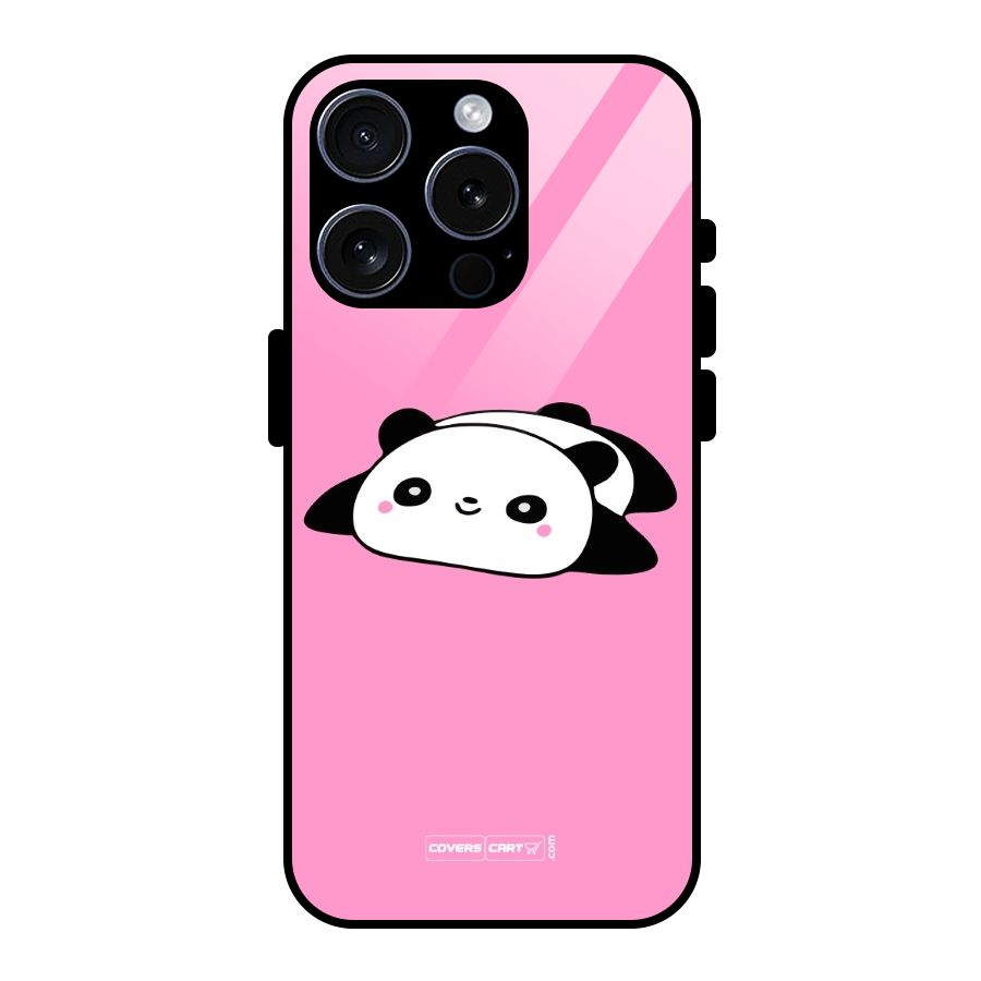 Cute Lazy Panda Glass Back Case for iPhone 15 Pro