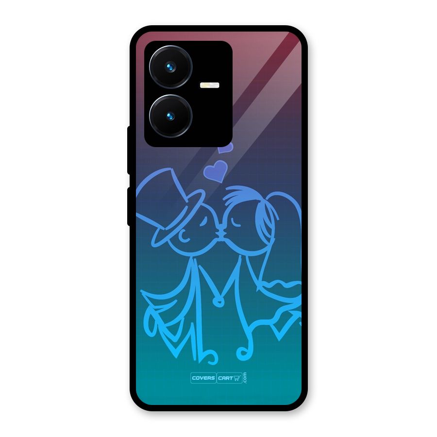 Cute Love Glass Back Case for Vivo Y22s