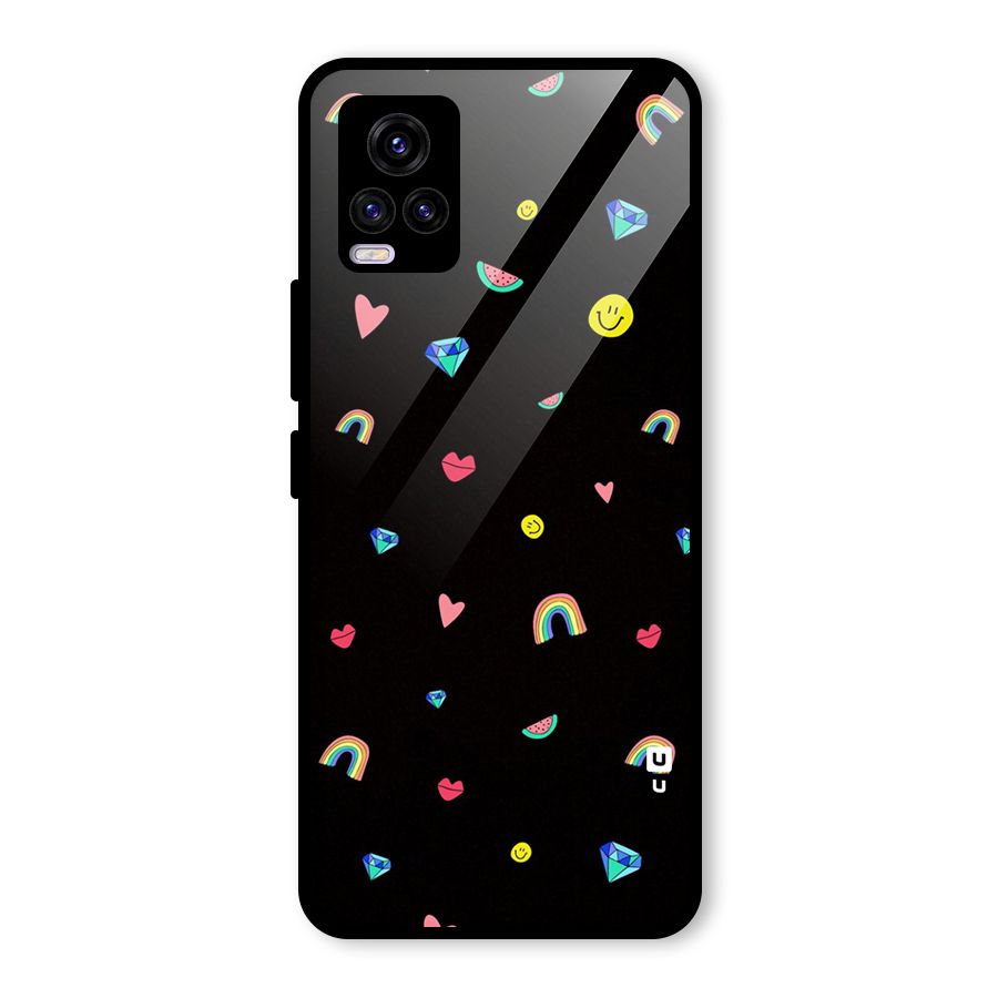 Cute Multicolor Shapes Glass Back Case for Vivo V20 2021