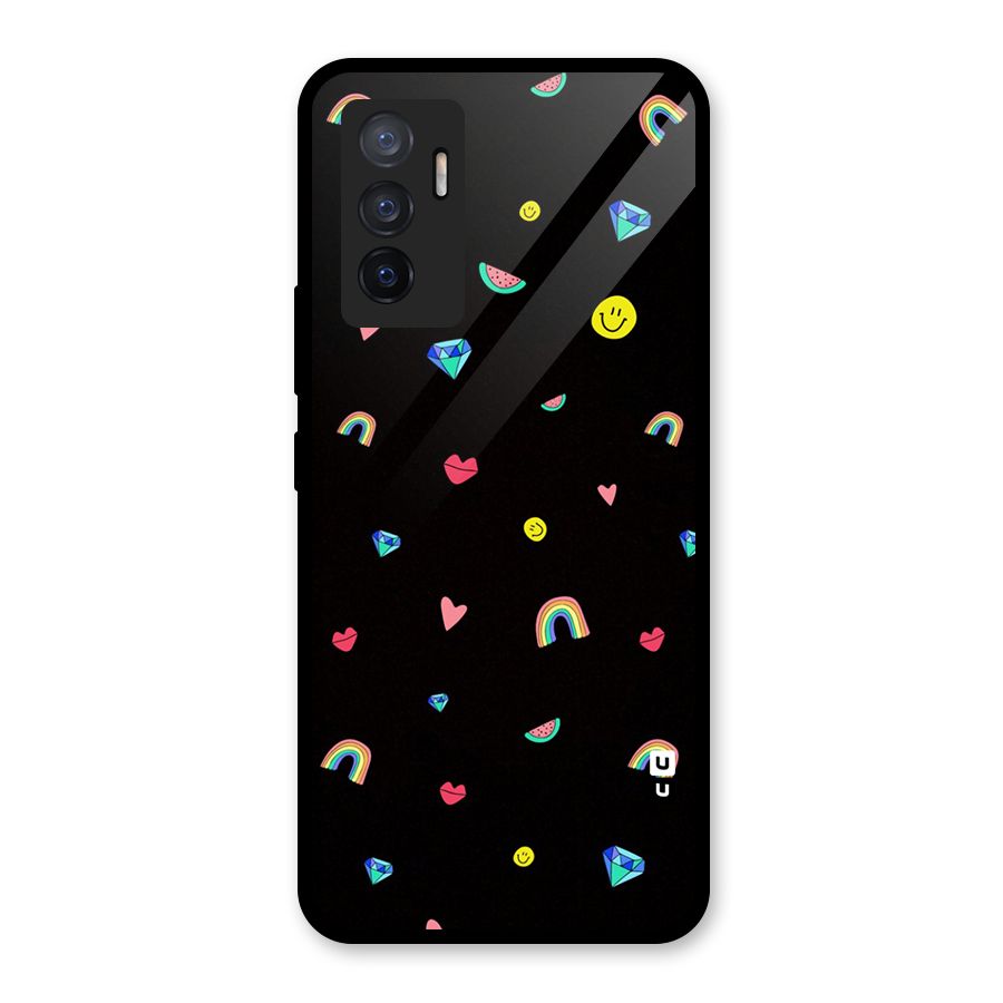 Cute Multicolor Shapes Glass Back Case for Vivo V23e