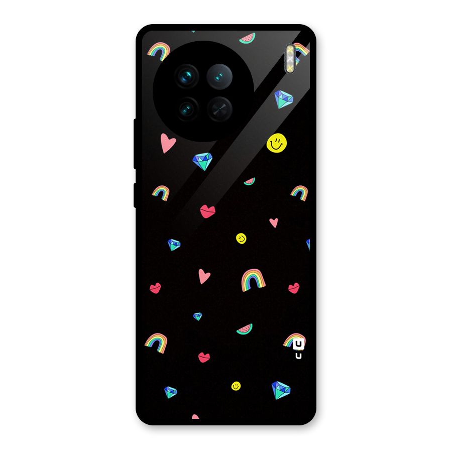 Cute Multicolor Shapes Glass Back Case for Vivo X90
