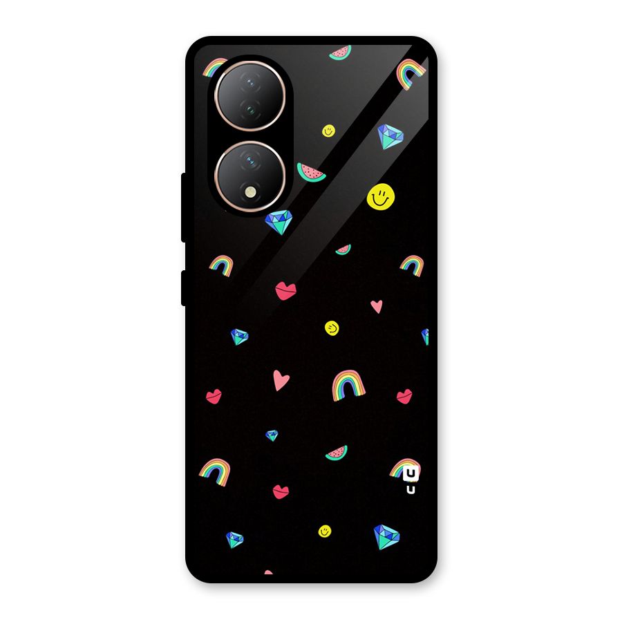 Cute Multicolor Shapes Glass Back Case for Vivo Y100A