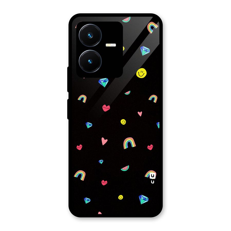 Cute Multicolor Shapes Glass Back Case for Vivo Y22s