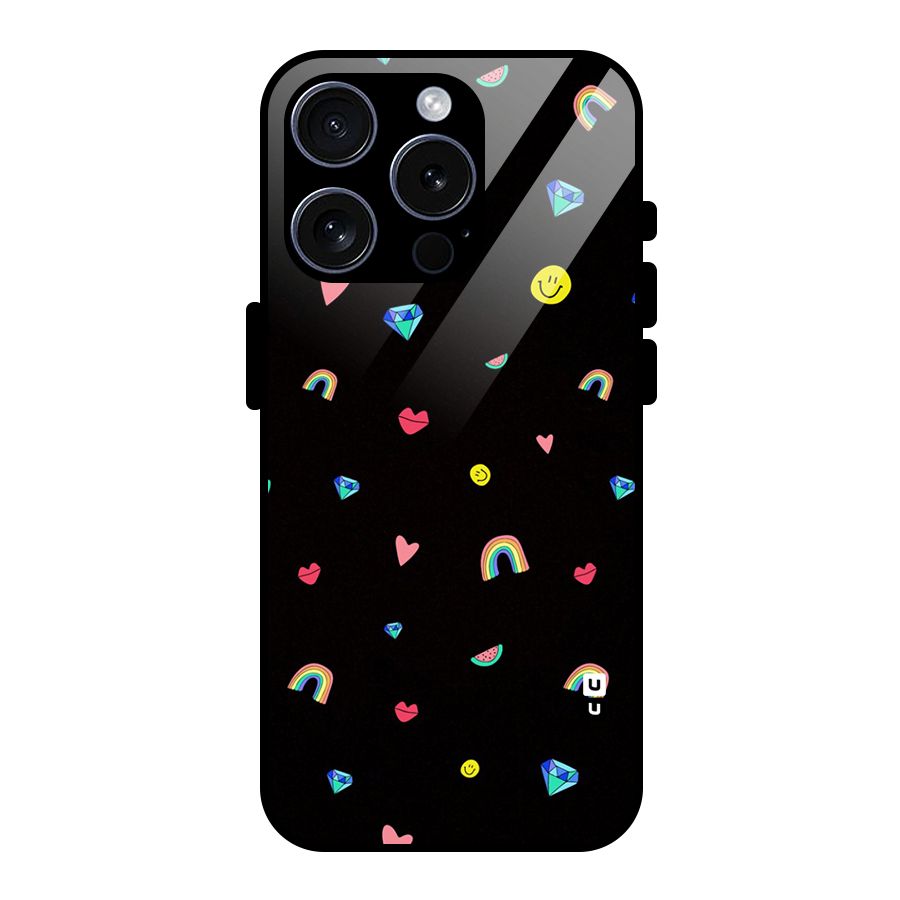 Cute Multicolor Shapes Glass Back Case for iPhone 15 Pro