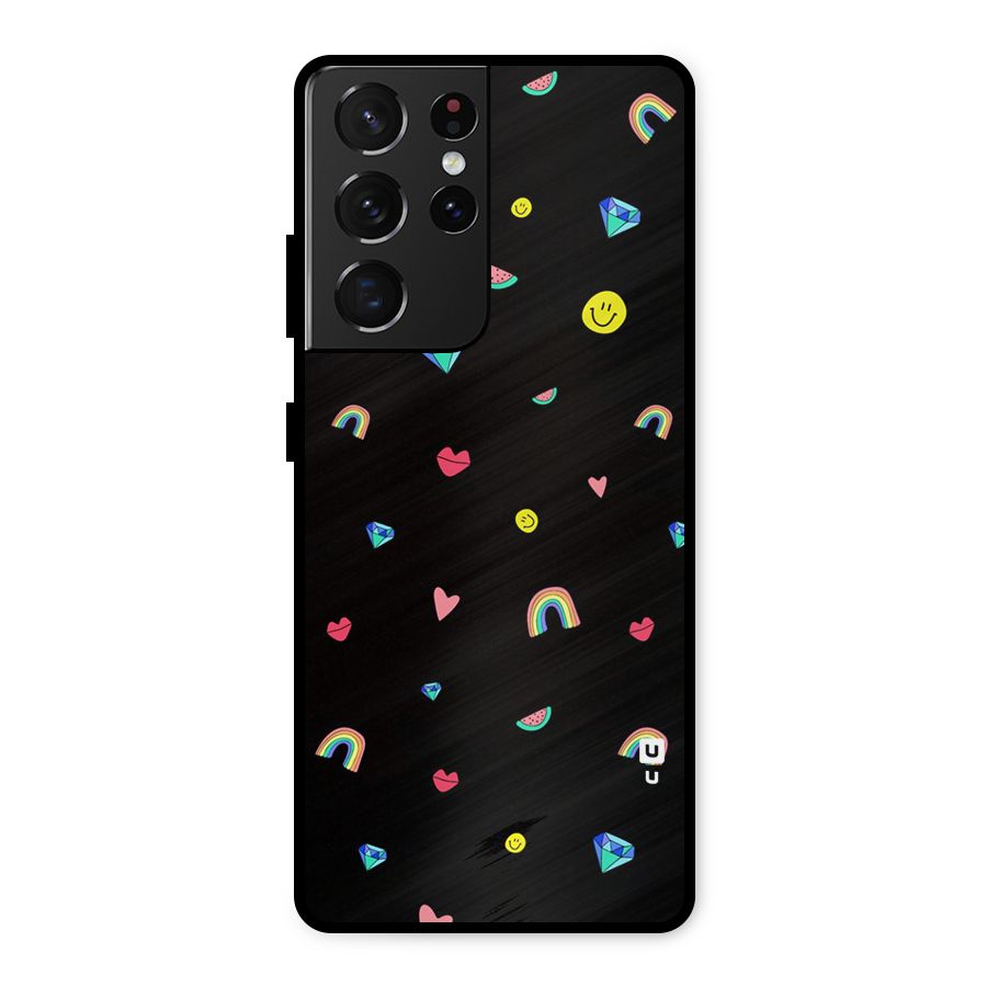 Cute Multicolor Shapes Metal Back Case for Galaxy S21 Ultra 5G
