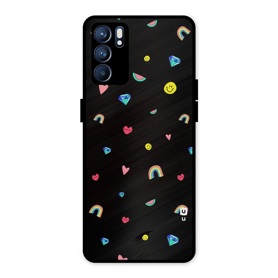 Cute Multicolor Shapes Metal Back Case for Oppo Reno6 5G