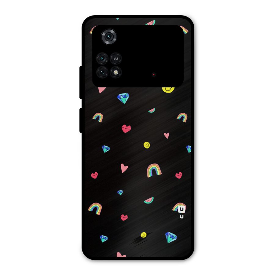 Cute Multicolor Shapes Metal Back Case for Poco M4 Pro 4G