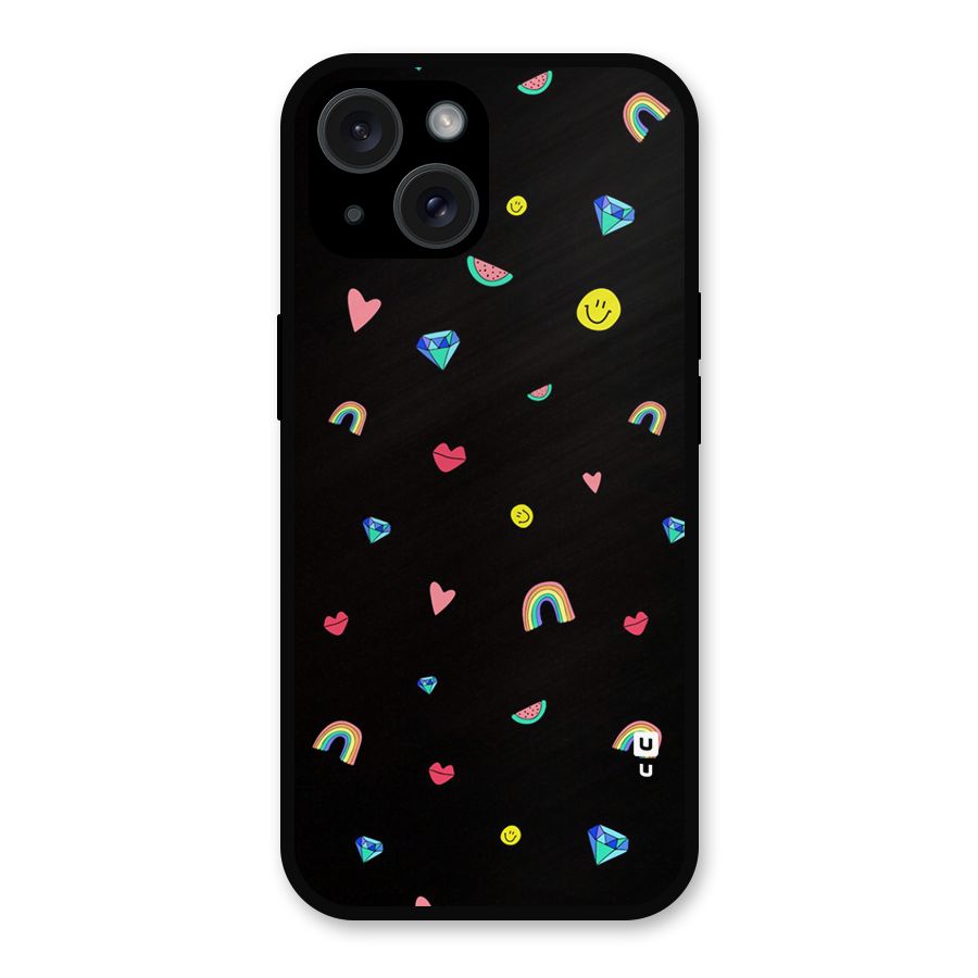 Cute Multicolor Shapes Metal Back Case for iPhone 15