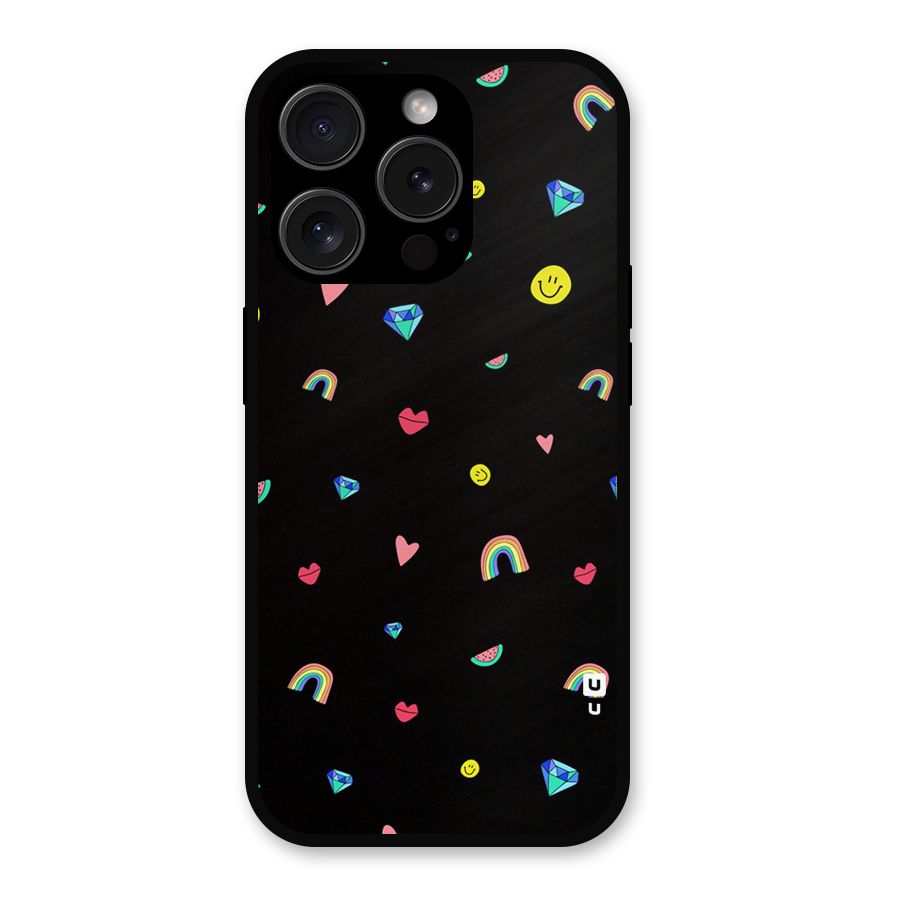 Cute Multicolor Shapes Metal Back Case for iPhone 15 Pro