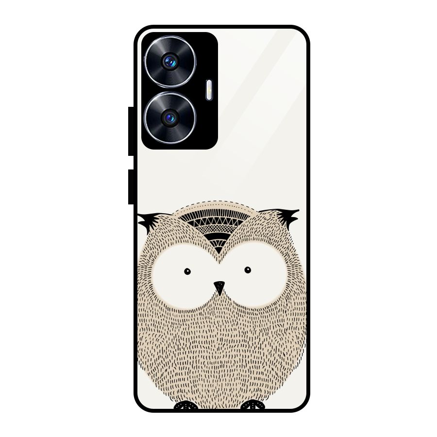 Cute Owl Glass Back Case for Realme Narzo N55