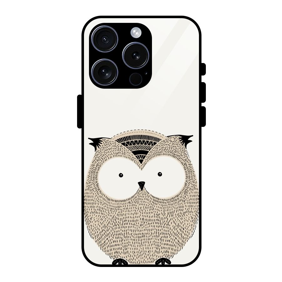Cute Owl Glass Back Case for iPhone 15 Pro