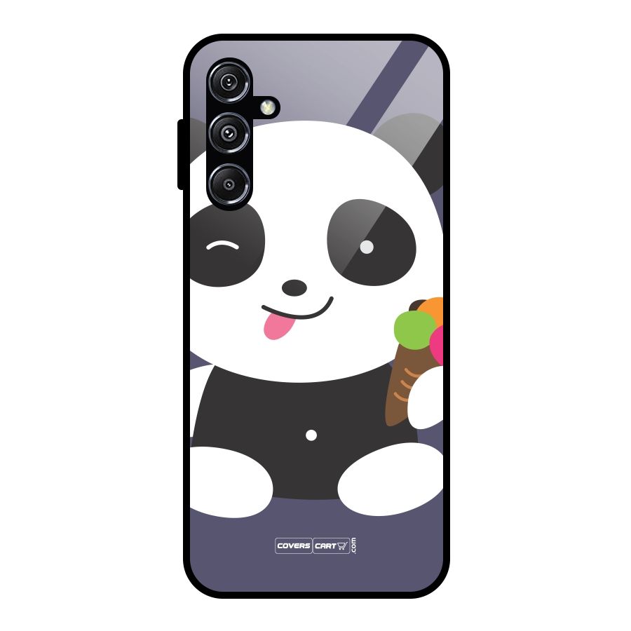 Cute Panda Blue Glass Back Case for Galaxy M34 5G
