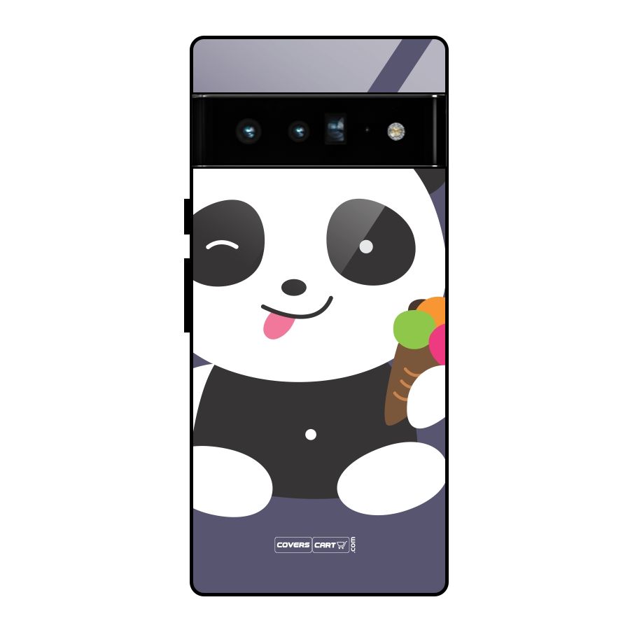 Cute Panda Blue Glass Back Case for Google Pixel 6 Pro