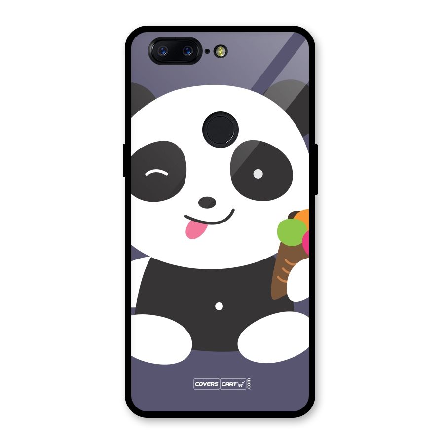 Cute Panda Blue Glass Back Case for OnePlus 5T