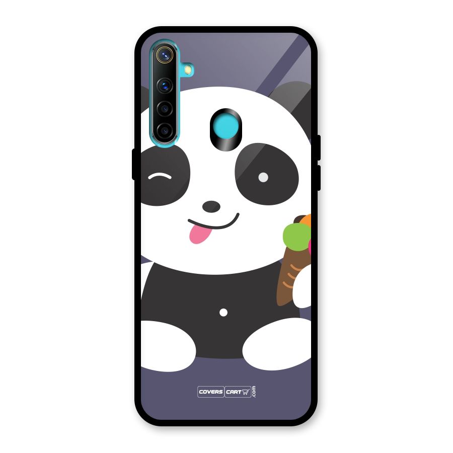 Cute Panda Blue Glass Back Case for Realme 5