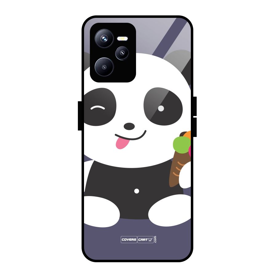 Cute Panda Blue Glass Back Case for Realme C35