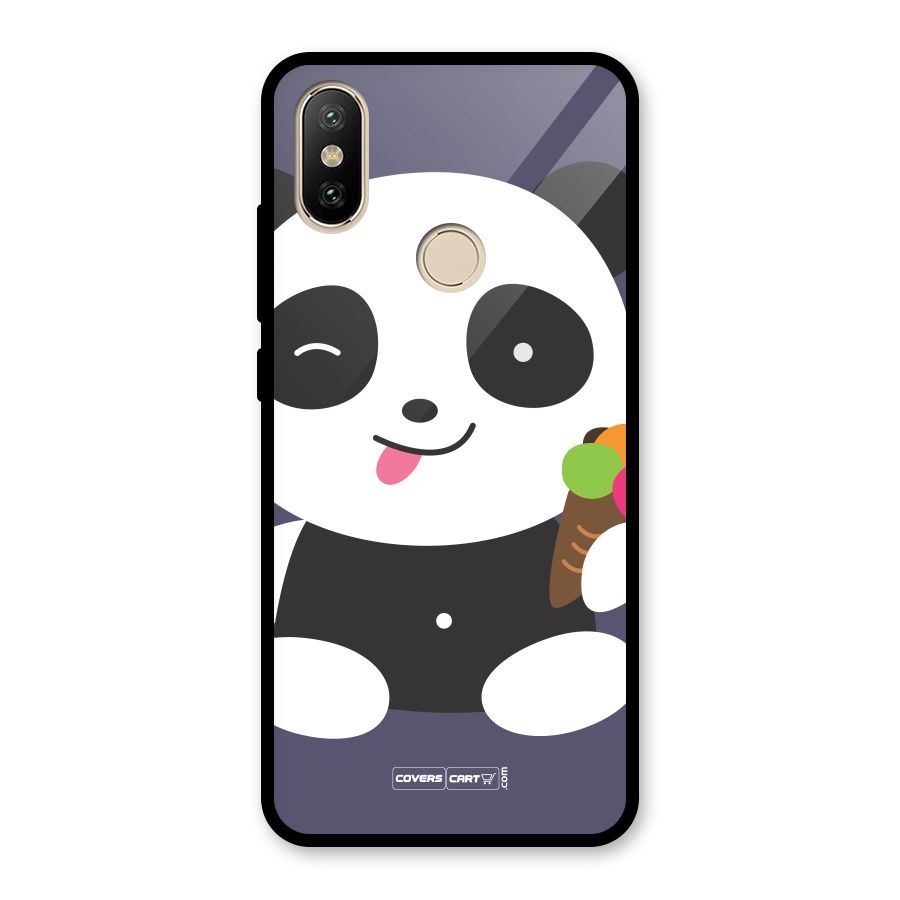Cute Panda Blue Glass Back Case for Redmi A2