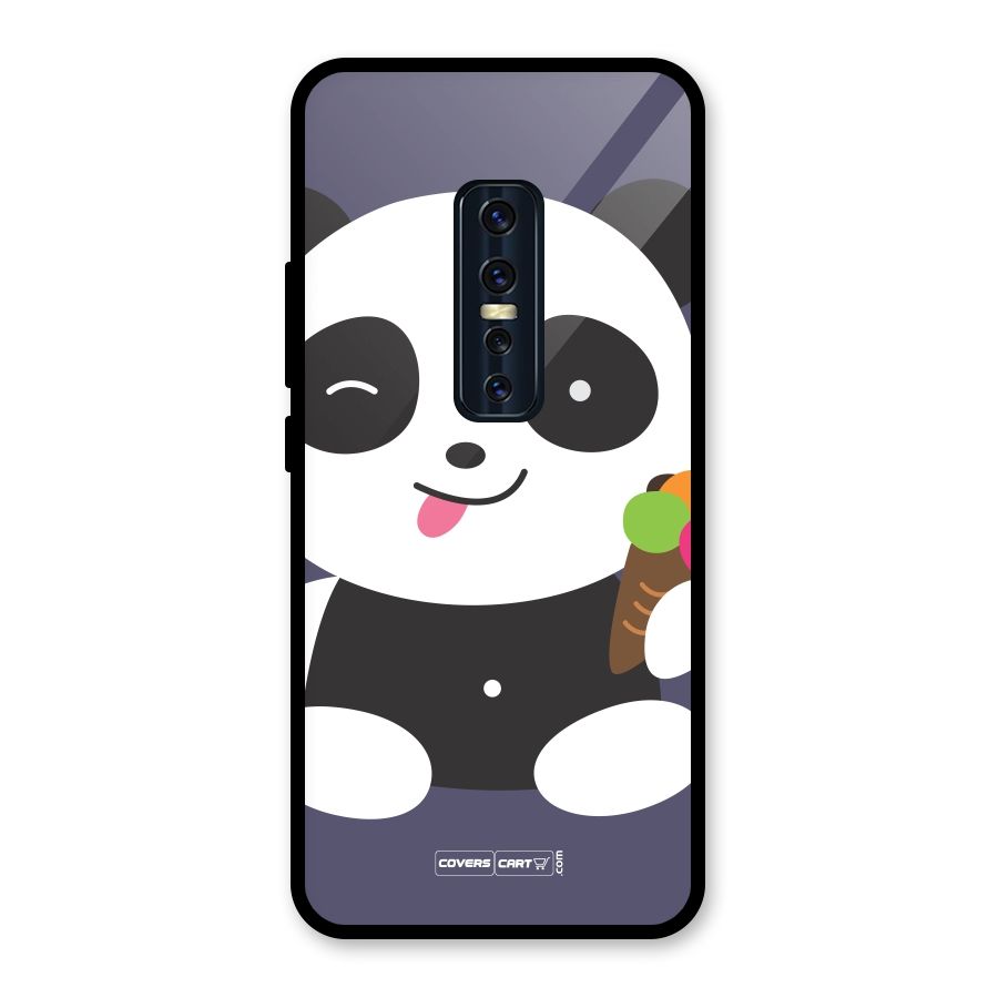 Cute Panda Blue Glass Back Case for Vivo V17 Pro