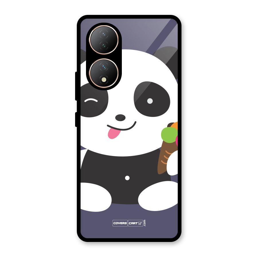 Cute Panda Blue Glass Back Case for Vivo Y100A