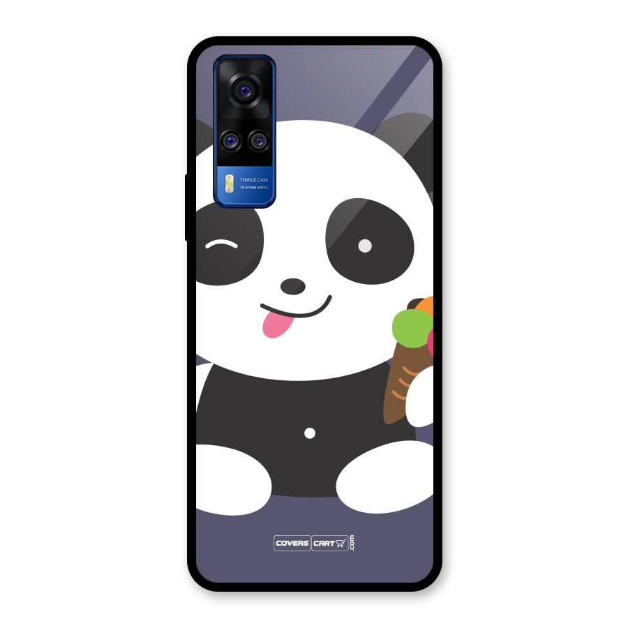 Cute Panda Blue Glass Back Case for Vivo Y31